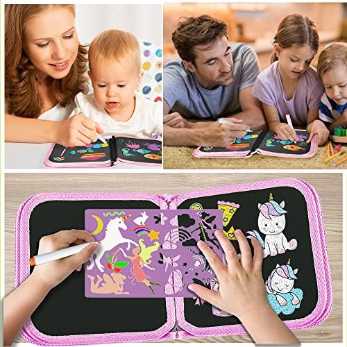 Erasable Doodle Book for Kids,14 Page Portable Reusable Toddler Art Travel Essential Kids Coloring Set Magic Drawing Books with Drawing Shape Molds,Kids Travel Activity Book for Toddlers Activities, Travel, Learning 5 51ZX6874IEL. AC