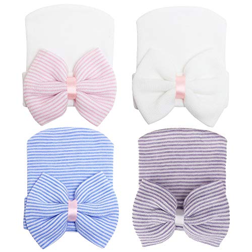 Image of Zando Big Bow Baby Hats Newborn Hospital Hat Lightweight Cotton Infant Beanie Nursery Knot Headband Photo Accessories Gift