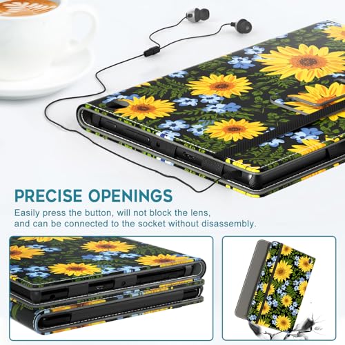 COOWPS Case for All-New Amazon Fire HD 10 Tablet (13th/11th Generation, 2023/2021 Release) 10.1\" - Slim Folding Stand Cover with Auto Wake/Sleep, Hand Strap & Stylus Pen Holder, Sunflower - Thumbnail 5