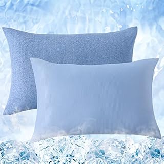 Cooling Pillow Cases for Sleeping, 2 Pack Cooling Pillow Cases with Q-MAX 0.5 Cooling Fiber Breathable Anti-Static Cooling Pillowcase for Summer, Blue, 50x66cm
