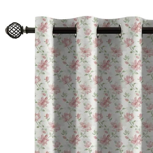 Image of LINENWALAS Printed Blackout Curtains for 5 Feet Window | Set of 2 | Floral Printed Drapes | Thermal Insulated, Room Darkening Panels with Grommet Hanging for Living Room (Roselle)