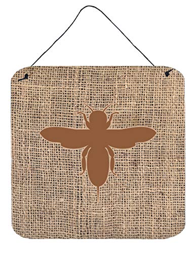 Caroline's Treasures BB1057-BL-BN-DS66 Bee Burlap and Brown BB1057 Wall or Door Hanging Prints Aluminum Metal Sign Kitchen Wall Bar Bathroom Plaque Home Decor, 6x6, Multicolor