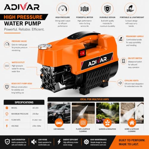 Adivar AD-200 2200W 200 Bar 8L Pressure Washer - Image 6