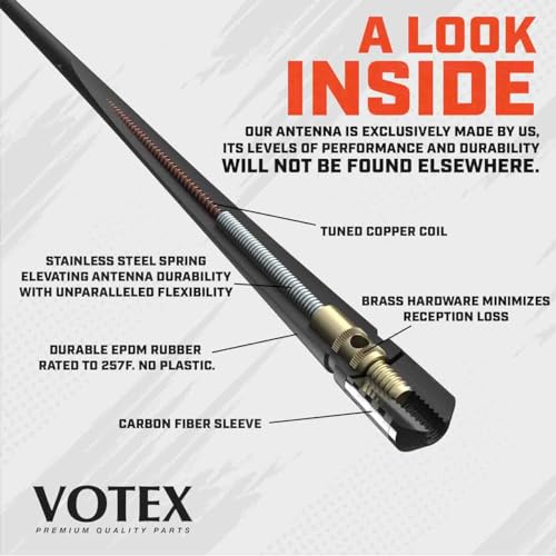 Votex - The Spartan - 13 3/4 Inch Rubber Antenna fits Harley Davidson Motorcycles Accessories - Black Carbon Fiber Trim - Tuned Internal Copper Coil - Part Number A601-HAR-15