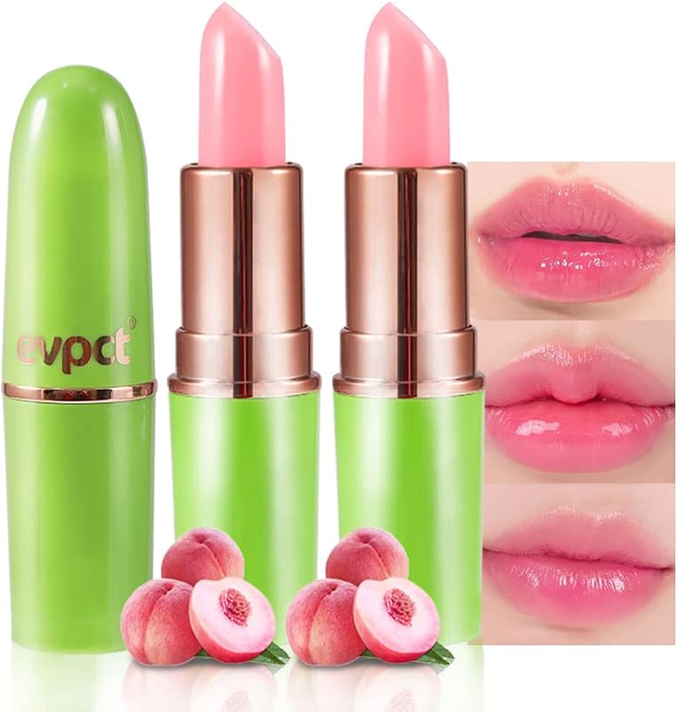 evpct 2Pcs Peach Tinted Lip Balms PH Lip Color Changing Lipstick Balm Stains Set Queen for Women Girls Korean Mood Color Change Light Pink Lipstick