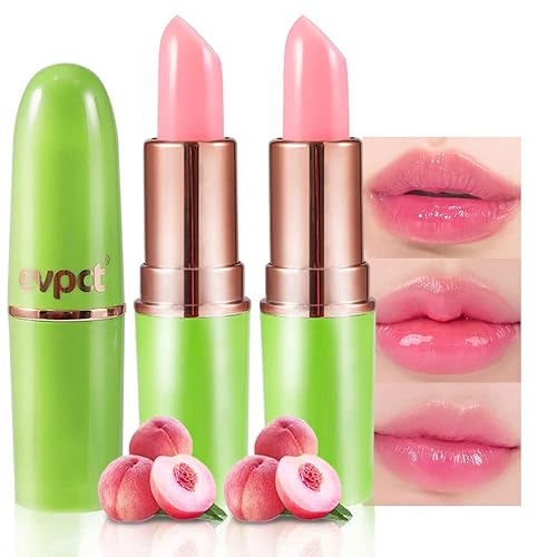 evpct 2 piezas de bálsamos labiales tintados en melocotón, bálsamo labial que cambia de color PH, manchas de lápiz labial, conjunto de reina para