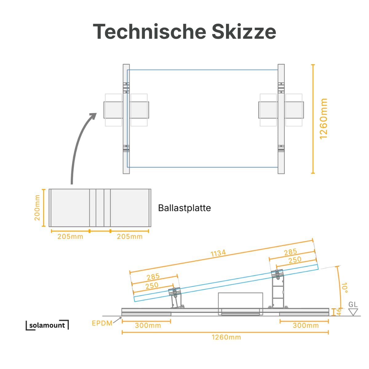 PV Flachdach Halterung ohne Bohren | Für 1 Modul | Silber | Flachdach oder Bodenmontage | Einfache Montage