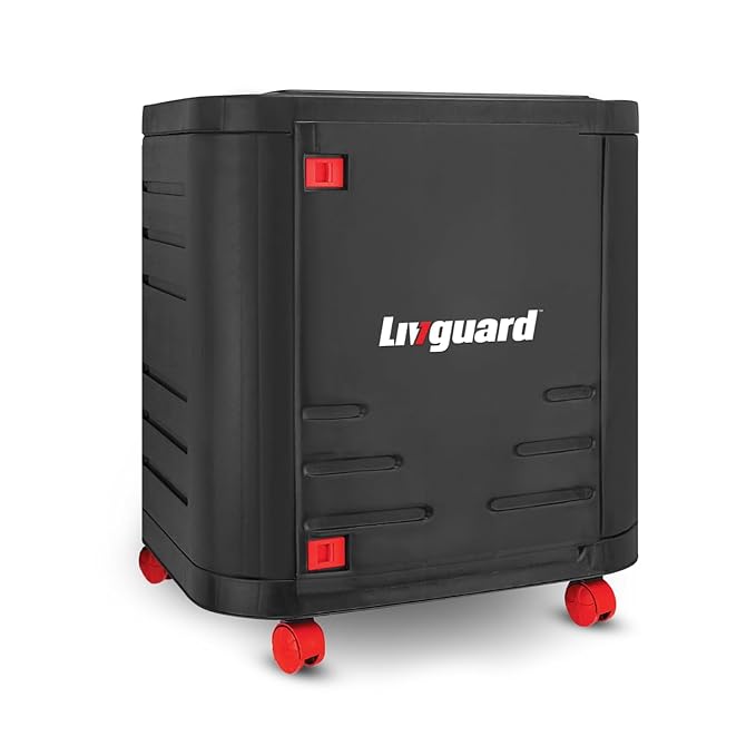 Livguard Inverter Battery Trolley with Covered Box Support Single Jumbo/Flat Plate/Tall Tubular Battery Heavy-Duty, Easy-Move Stand for Inverter and Battery - Black Red