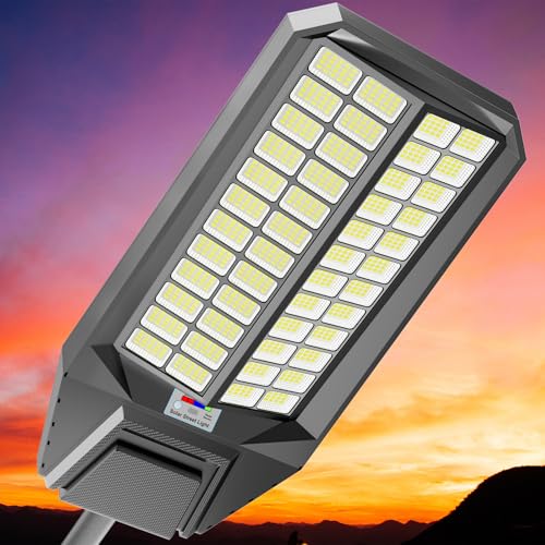 Large Solar Street Lights Outdoor Waterproof Heavy Duty, Dusk to Down Solar Parking Lot Lights Motion Sensor, Outdoor Yard Light LED Floodlight with Remote Control for Graden Patio, 12000W 1