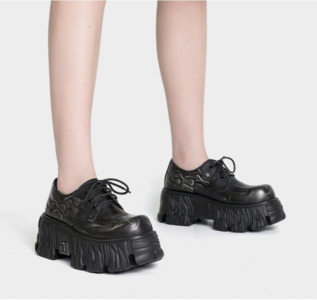 Gothic Punk Platform Oxford Shoes for Women Synthetic Leather Chunky Lug Sole Wedge Creeper Fashion Walking Shoes for Streetwear Costume Halloween Flame Bottom