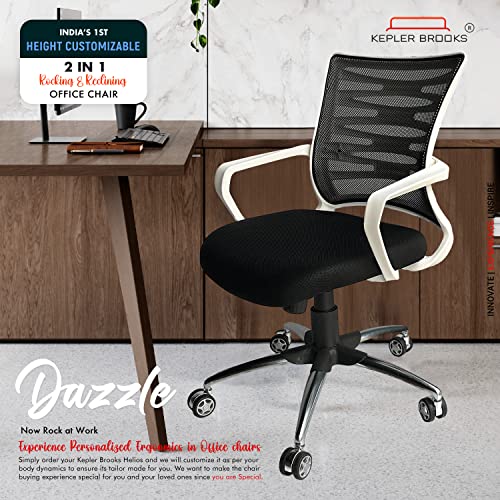 Image of Kepler Brooks Office Chair | 1 Year Warranty | Office Chairs for Work from Home, Chair for Office Work at Home, Ergonomic Chair, Computer Chair, Mid Back Chair, Heavy Metal Base - Dazzle (Black)