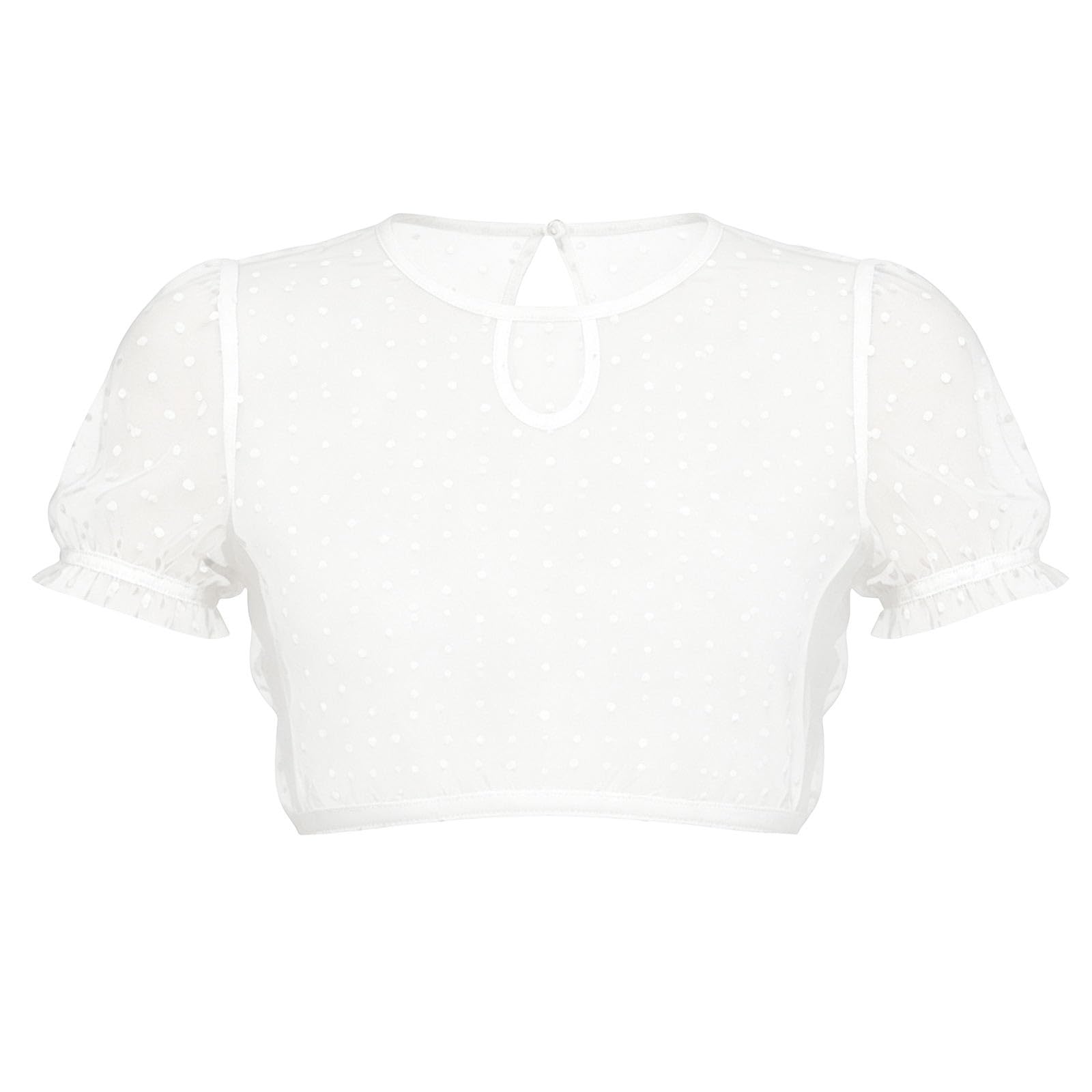 Dirndlbluse Damen Langarm Transparent mit Punkten, Trachtenbluse mit Puffärmeln, Perfekt für Oktoberfest und bayerische Festanlässe