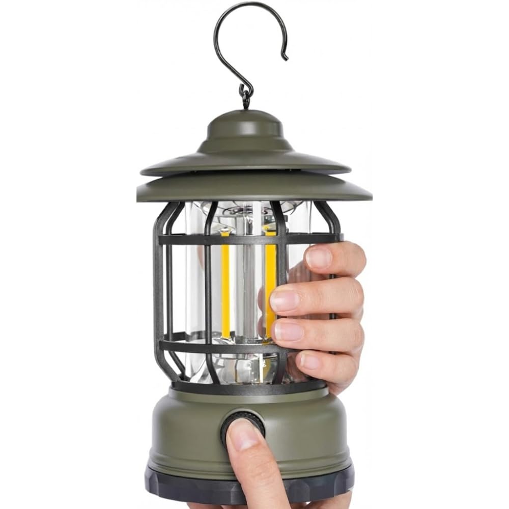 Drumstone (𝐒𝐩𝐞𝐜𝐢𝐚𝐥 𝟏𝟓 𝐘𝐞𝐚𝐫𝐬 𝐖𝐚𝐫𝐫𝐚𝐧𝐭𝐲) "Retro Camping Lantern Rechargeable 1200mAh LED Light with Hook, Portable Waterproof Tent Lamp for Indoor Outdoor Use, Dimmable 360°-picture-13