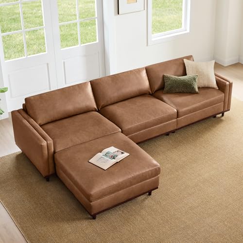 Image of CHITA 118 inch Super Large Sectional Modular Sofa, 4 Seat, Faux Leather, Camel