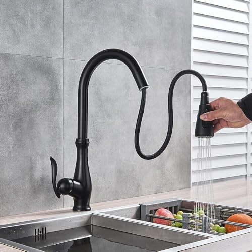 Robinet cuisine extractible noir mat à bec pivotant grand évier - 8