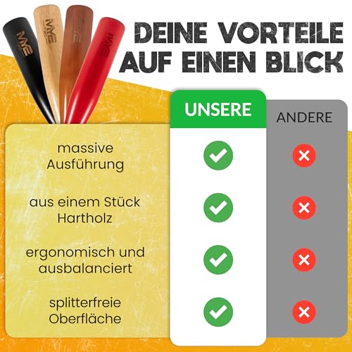 Robuster Knüppel Massivholz Baseballschläger - 18 Zoll ; 48cm - Outdoor Baseball Schläger mit Schlaufe und Tragetasche für Training und Selbstverteidigung Natur Holzfarbe Self Defense Baseball Bat