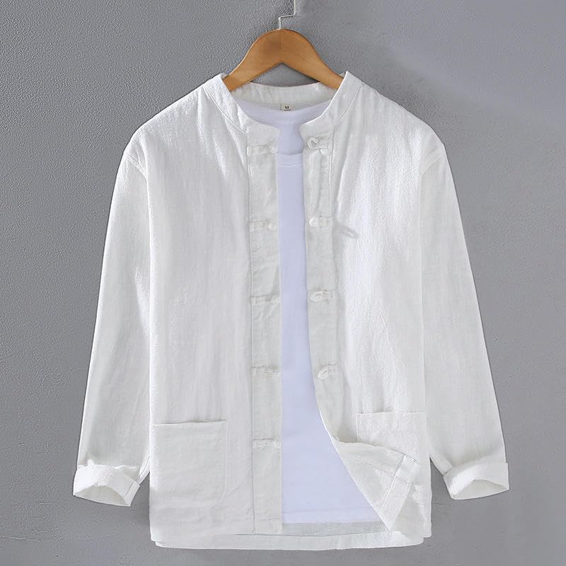Chemise homme style chinois coton et lin manches longues traditionnelles amples - 6