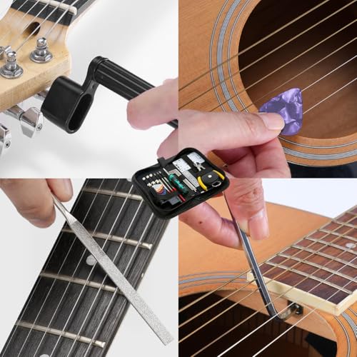 Image of HASTHIP 23 in 1 DIY Guitar Repair & Maintenance Tool Kit, Professional Setup Tools with Screwdriver, String Winder, Pliers, Ruler, Multi-Color Picks, Bridge Pins & Allen Keys in Zipper Organizer Bag