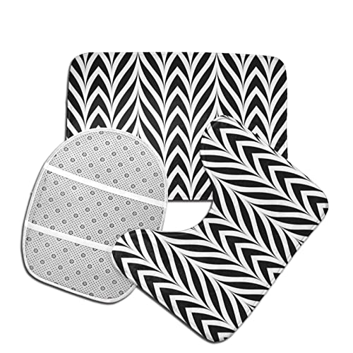 DIRYKILP Badematte + Konturmatte + Toilettendeckelbezug, geometrisches Muster 3 Stück Badematte Set, mit rutschfester Klebeunterseite – Bild 5