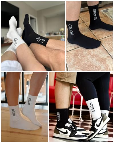 Bride and Groom Socks, Wedding Gifts for Couples, Mr and Mrs Gifts Crew Socks,Honeymoon Essentials4