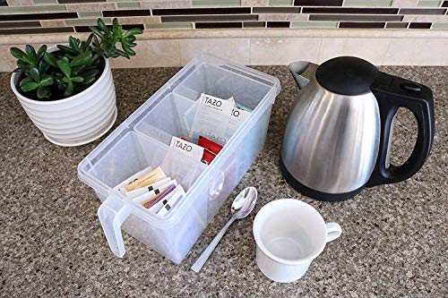 Image of Square Handle Refrigerator Food Storage Organizer ABS Plastic Container with Lid 3 Smaller Bins, 1 Piece, Transparent
