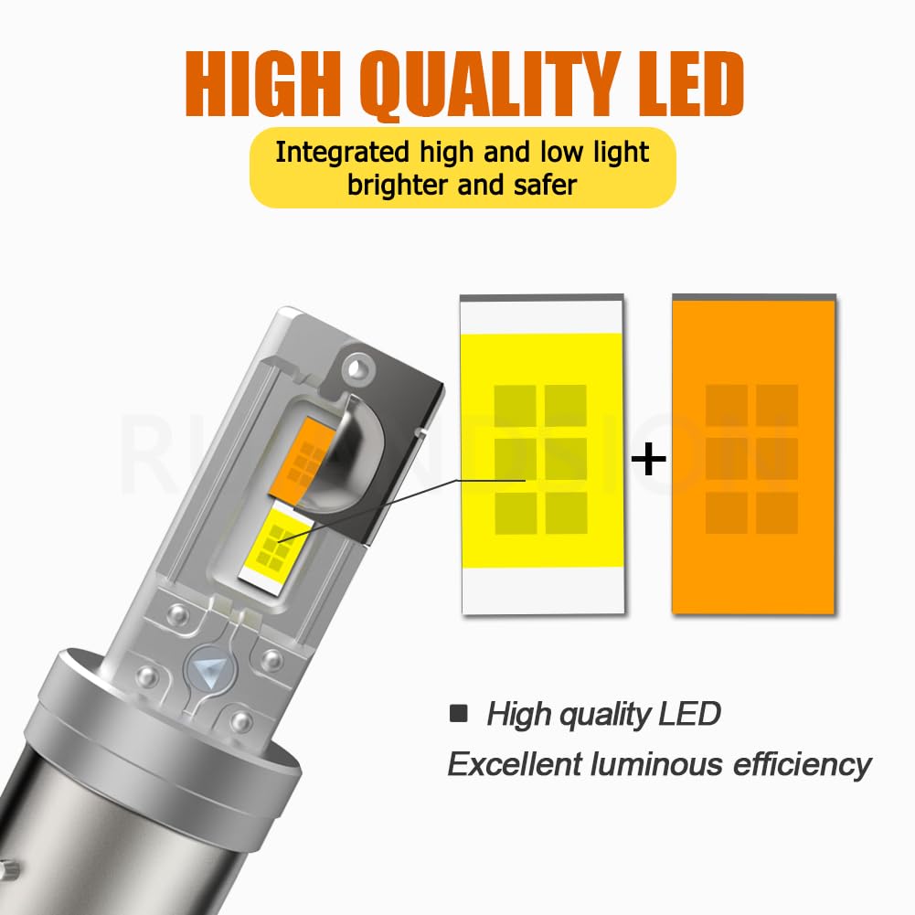 Ruiandsion BA21D LED Ampoules de phare de moto Sans polarité CC 10-60V CA 12V Lumière blanche et jaune 4000 Lumens Ampoules à faisceau haut et bas pour Phare de moto Paquet de 2