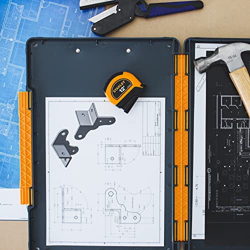 Dexas XL Slimcase 2 Klemmbrett zur Aufbewahrung, legale Größe, Kunststoff, Grau mit orangefarbenem Clip, 15.5 x 10.5
