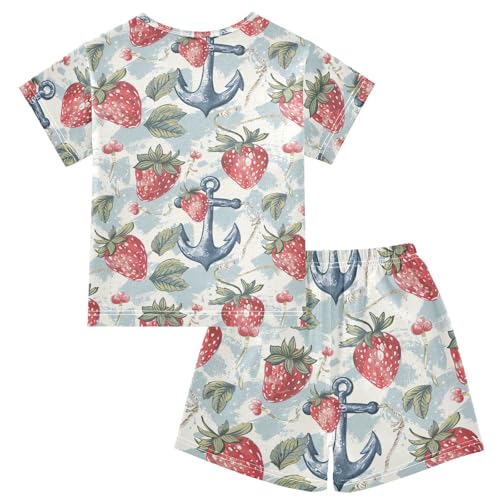 ALAZA Vintage Strawberry and Anchor Pajama Set Short Sleeve Sleepwear Soft Lounge Nightwear2