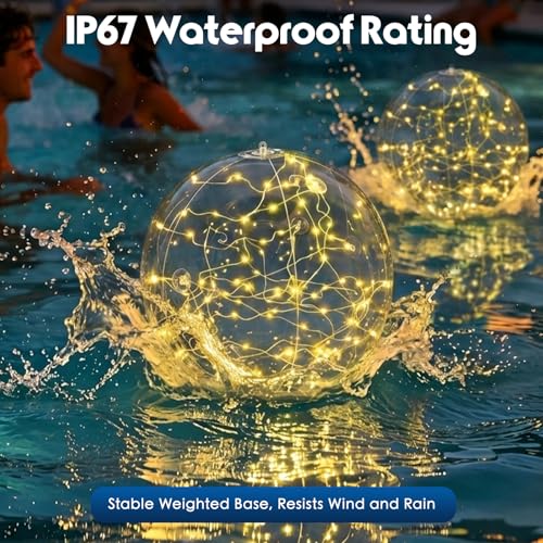 Konvixon Solar Floating Pool Lights, 2 Pack 14" Floating LED Light Up Balls with Remote, IP67 Waterproof Inflatable Pool Lights with Weighted Base, Outdoor Solar Pool Decor for Pool, Party, Garden — view 4