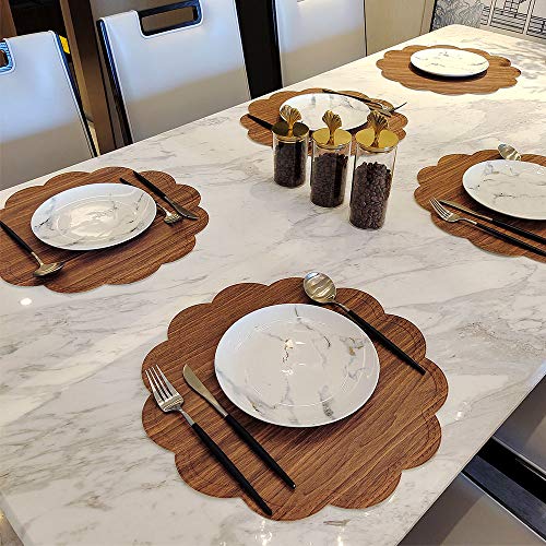 Kreatur Round Waterproof Placemats For Dining Table,Set Of 6,Modern Pu Washable Table Mats Non-Slip Easy To Clean For Home Kitchen Decor (Wood Brown) #TOP3