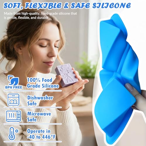 Image of HKNMTT 2Pcs Soap Molds Silicone 3D Rectangle Flower Pattern Silicone Mold | 4-Cavity Floral Molds for Handmade Soap Shower Steamer Bath Lotion Shampoo Chocolate Bars DIY Craft Non-Stick Food Grade