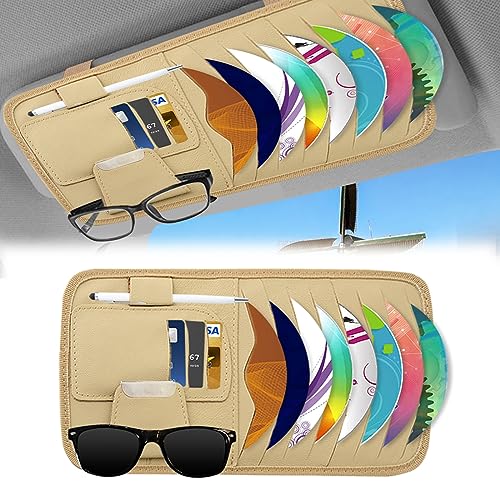 Visor Accessories Car Sun Visor Organizer, Car CD Holder, Car Sun Visor Organizer Leather Holder, Car Universal Sun Visor Organizer Pocket Storage Pouch - Yellow
