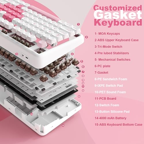 Image of YUNZII B87 Wireless Mechanical Keyboard,QMK /VIA Programmable,TKL Layout 87 Keys,BT /2.4G /USB-C,Hot Swap Gasket Mount RGB Backlit Gaming with Wrist Rest for Win /Mac (White Heart, Cocoa Cream V2)