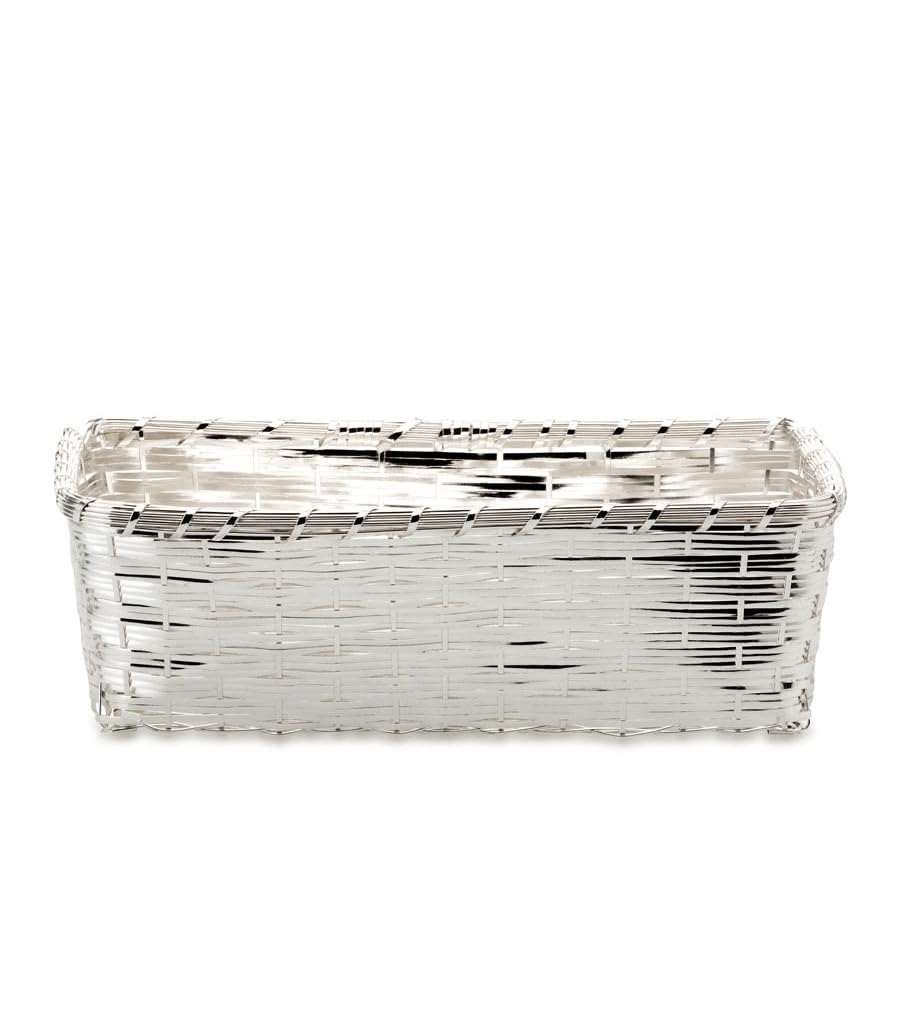 Cestino rettangolare per il pane intrecciato in metallo – Ciotola da portata argentata con elegante design intrecciato, cestino per la colazione per pane, panini, baguette e pasticcini, stabile e