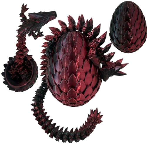 HIGHLINE 15" Laser Red 3D Printed Dragon and Egg, Party Favors, Easter Basket Stuffers, Large Prefilled Eggs for Kids, Stuffed Egg Hunt Fillers with Dragon Toys, 3D Printer Animals Fidget Toys for all