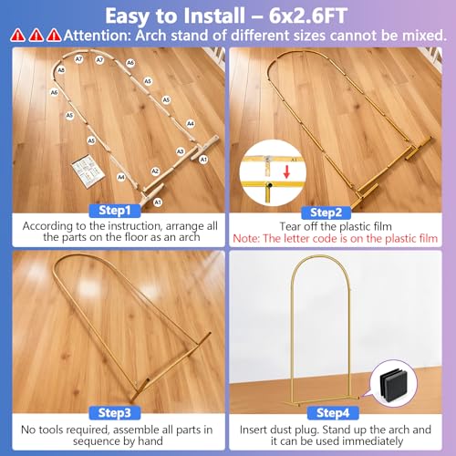 Hemmotop Metal Arch Backdrop Stand Set of 3, 6FT, 5FT, 4FT Party Arch Stands for Wedding, Birthday, Baby Shower, Bridal Shower - Balloon Arched Frame for Garden Decor, Gold Floral Arches, 3 Pieces - Image 6