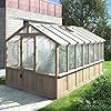 8×14 ft greenhouse kit for outdoor 6mm thick polycarbonate panel wooden walk in green house with lockable door and adjustable roof vent backyard garden light mocha brown  urban country home decor