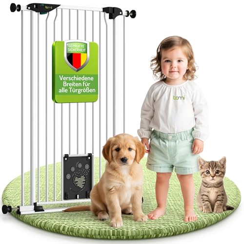 BOMI Tierschutzgitter Mira | Türschutzgitter mit Katzenklappe | Ideales Absperrgitter Hund, Katzengitter Tür & Welpen Zubehör | Hundegitter Wohnung...
