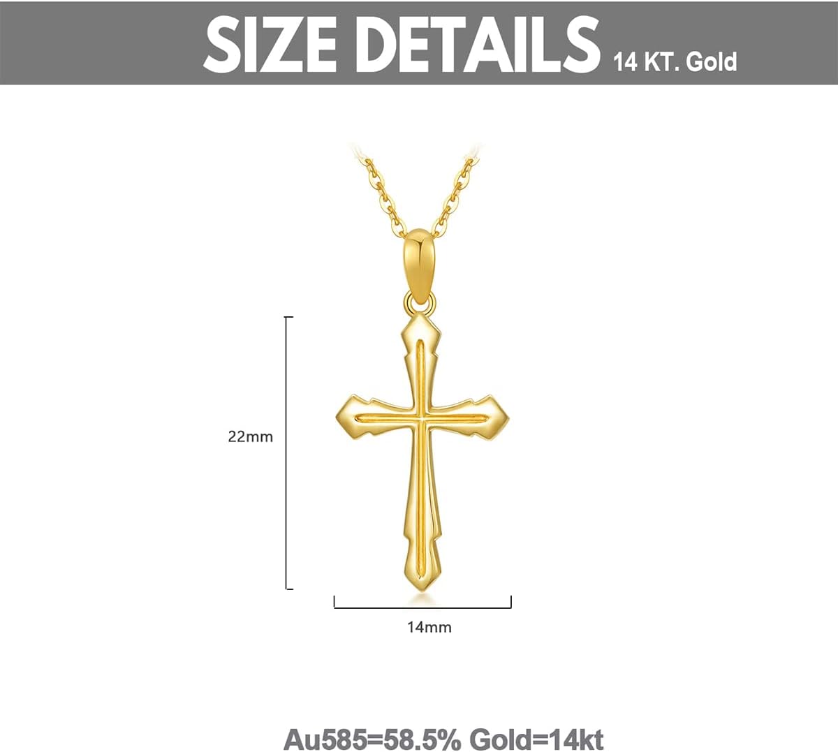 14K Gold Cross Necklace for Women Real Gold Cross Pendant Necklace and Chain Dainty Religious Cross Jewelry Gifts for Wife Girlfriend Her 16+1+1 inch - Image 3