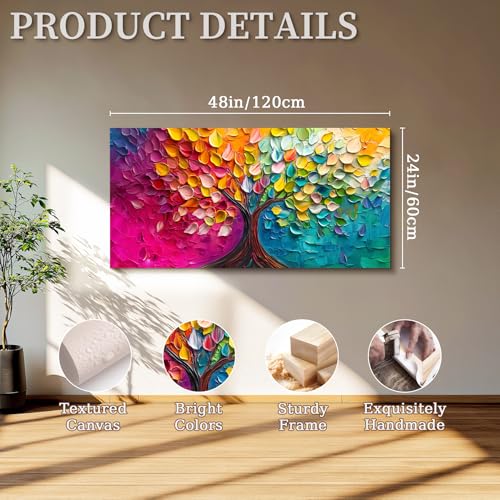 SERIMINO Tree of Life Wall Art Large Artwork, Abstract Tree Canvas Oil Painting Art Prints, Nature Plant Colorful Wall Decorations, Modern Aesthetic Pictures Wall Decor Living Room Bedroom 24"X48"