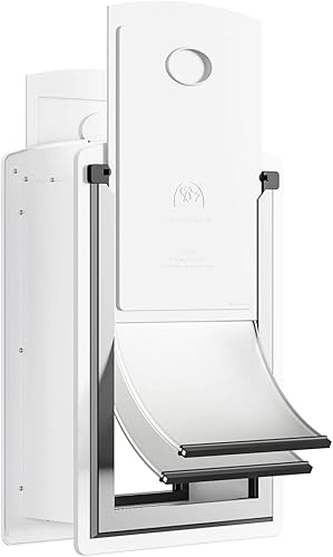 Puerta para gatos para pared, puerta para mascotas de bajo consumo con marco de acero, túnel telescópico, solapas magnéticas dobles y dos paneles de