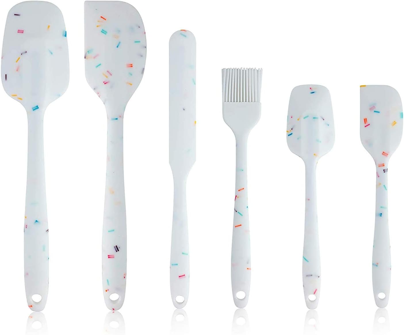 Heat Resistant Silicone Spatulas Set 6pcs, Seamless Design Non-Stick Mixing Spatulas with Stainless Steel Core, Premium BPA-Free Rubber Spatula Baking Cooking Utensile for Home Kitchen BBQ (white)