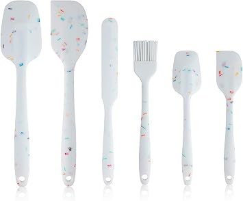 Heat Resistant Silicone Spatulas Set 6pcs, Seamless Design Non-Stick Mixing Spatulas with Stainless Steel Core, Premium BPA-Free Rubber Spatula Baking Cooking Utensile for Home Kitchen BBQ white