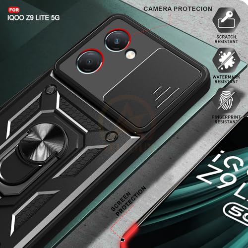 Image of Armor Bumper Back Cover Case for iQOO Z9 Lite 5G /Vivo T3 Lite 5G /Vivo Y18 /Y18e /Y03 Rotating Camera Cover, Ring Holder & Kickstand | Heavy Duty & 360 Degree Protection Back Cover (Black)