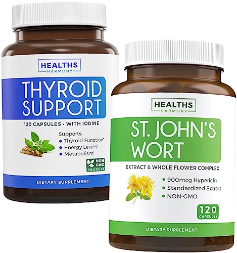 Save $4 (11% Off) - Mood Boost & Balance Bundle - St. John's Wort (Non-Gmo) With Powerful 900Mcg Hypericin Extract (120 Capsules) & Thyroid Support With Iodine For Energy Improvement (120 Capsules) #TOP18