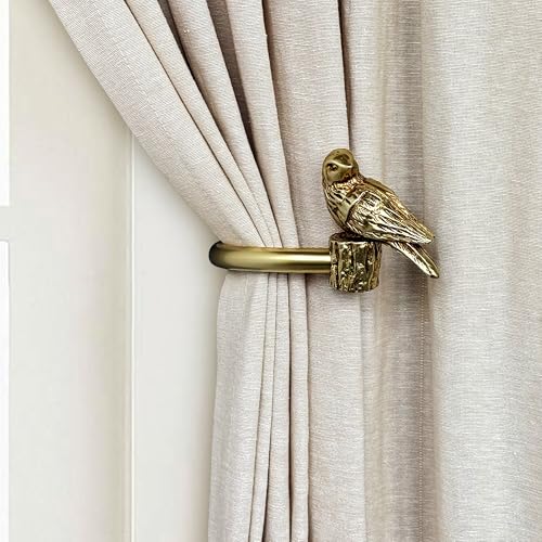 ILAISIHOME Curtain Drapery Holdbacks with Resin Bird, Wall Mount Drapery Hooks Holders, Set of 2, Gold