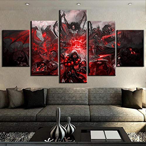 Impressions sur Toile 5 Panneaux Muraux Jeu World Warcraft Tableau Decoration Murale 150×80Cm,Tendu sur Chassis Encadrée,Moderne Toile Salon Tableaux Murale Decoration