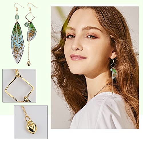 Cottagecore Butterfly Wing Earrings 1 Pair 14K Gold Foil Fairy Wing Earrings & 1 Pair Fairycore Asymmetrical Earrings for Women Drop Dangle Earrings4
