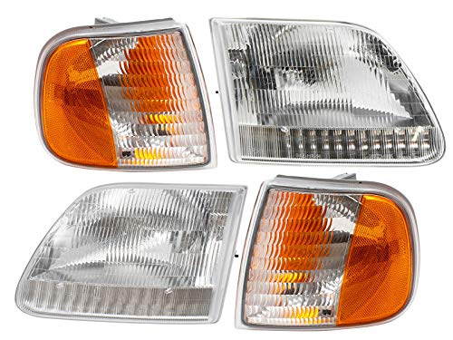 APA Replacement Headlights with Corner Park Lamp for 1997-2004 97-04 F150 F250 1997-2002 97-02 Expedition Set 4 Piece