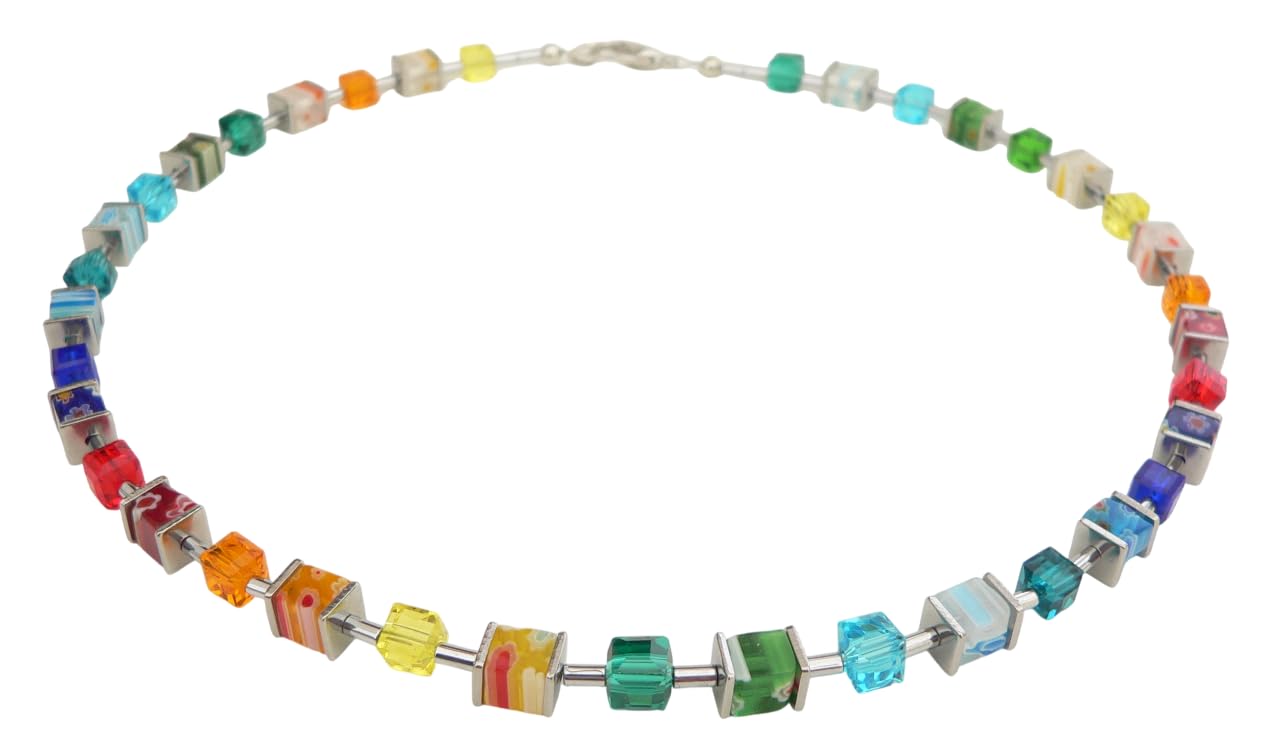 Generisch Halskette Würfel Cube Millefiori bunt multicolor mehrfarbig Glas 0095b